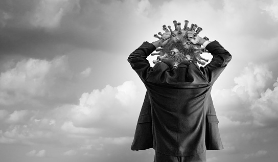 Hypochondriac concept Disease panic of outbreak anxiety and Hypochondria psychology or health fear of contagion or psychological anxiety of diseases and virus infections with 3D illustration elements.
